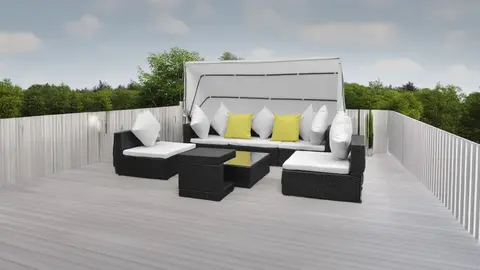 Conjunto de sof&aacute;s de terraza y jard&iacute;n con dosel polirat&aacute;n marr&oacute;n 7 piezas Vidaxl de Carrefour