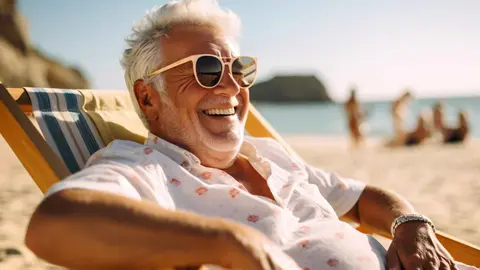 Un pensionista disfruta de su pensi&oacute;n de jubilaci&oacute;n en la playa