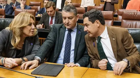 Carolina Espa&ntilde;a, junto a Antonio Sanz y Juanma Moreno