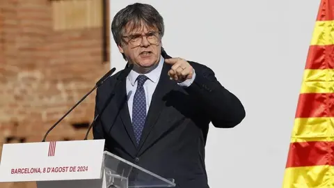 Puigdemont, durante su intervenci&oacute;n en el Arco del Triunfo