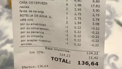 Ticket viral de un restaurante de Granada