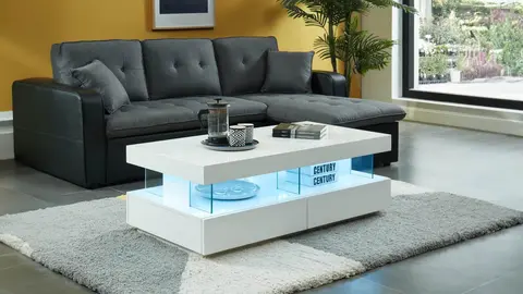 Mesa de centro FABIO II de 2 cajones y 2 estantes con LEDs