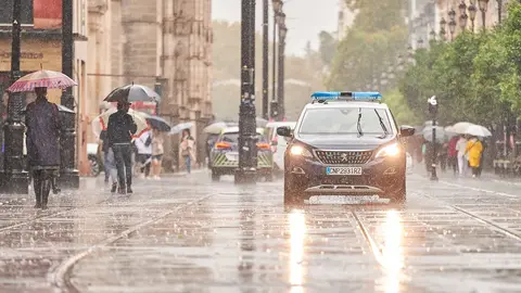 Un coche de la Polic&iacute;a Nacional circulando por Sevilla | Salvador L&oacute;pez Medina