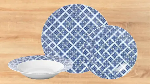 Vajilla motivos azulejos azules de Carrefour