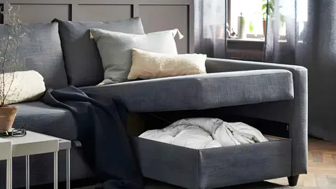 Sof&aacute; cama con chaise longue de la serie FRIHETEN y KLAGSHAMN de Ikea