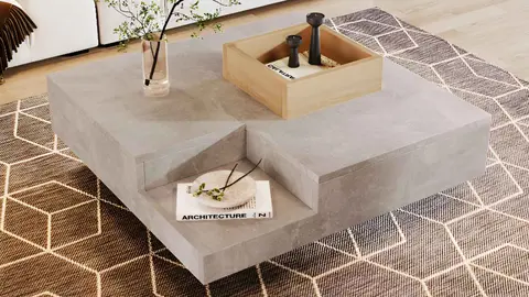 Mesa de centro cuadrada con caja de almacenamiento extra&iacute;ble - dise&ntilde;o m&aacute;rmol en Leroy Merlin
