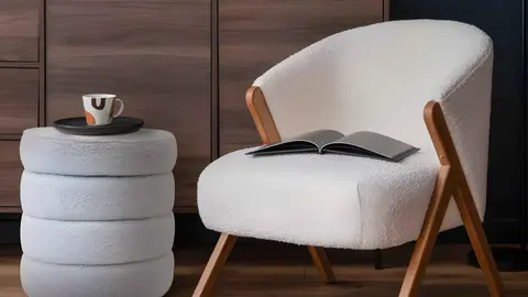 Puf redondo con almacenamiento de tela blanca Mobili Rebecca de Maisons du Monde