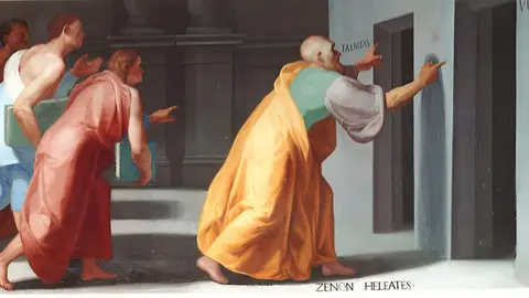 Zen&oacute;n muestra las puertas a la verdad y la falsedad (Veritas et Falsitas) - Fresco en la Biblioteca de El Escorial, Madrid