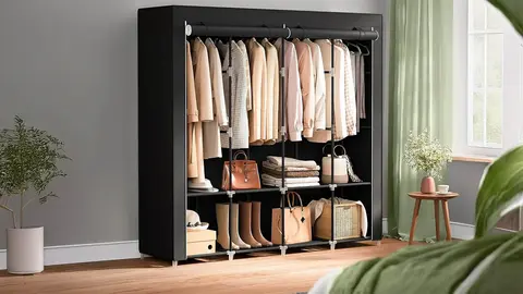 Armario de Tela con Estanterias para Ropa, bolsos y calzado