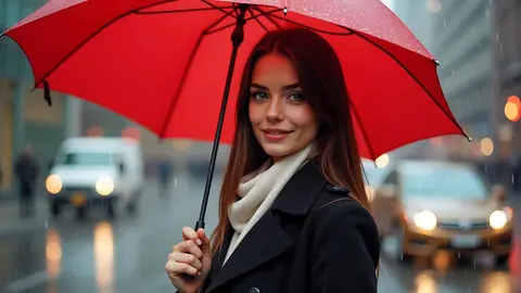 Una mujer se protege de la lluvia con las botas de Decathlon