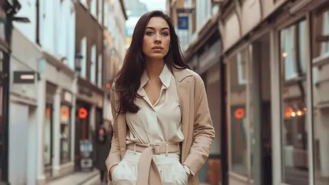 Una mujer a la moda con prendas de Stradivarius