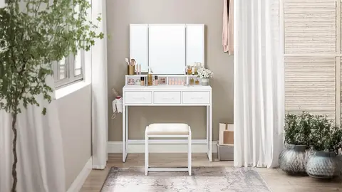 Tocador con Taburete Acolchado VASAGLE