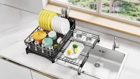 Escurridor de Platos Extensible con Soporte para Cubiertos SAYZH