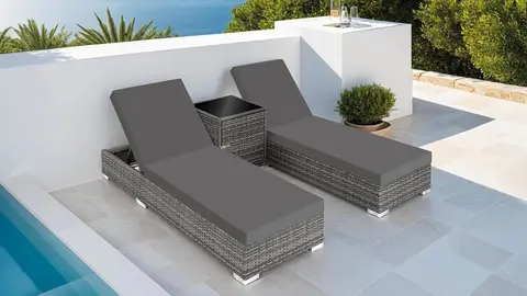 Set de dos Tumbonas de Rat&aacute;n y Aluminio TecTake