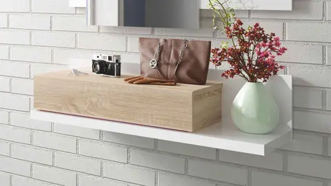 Mueble recibidor Tekka con espejo blanco y roble de Leroy Merlin