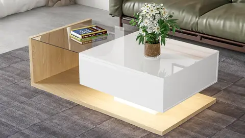 Mesa de centro con un caj&oacute;n y estantes y LED de Leroy Merlin