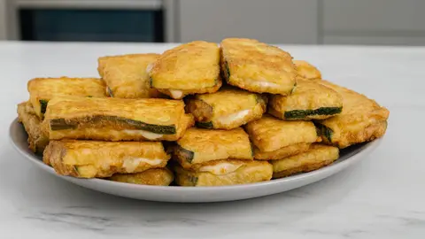 Preparaci&oacute;n f&aacute;cil de s&aacute;ndwich de calabac&iacute;n rebozado y crujiente listo en minutos