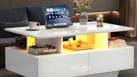 Mesa de centro con 2 cajones y compartimento abierto Muebles Chic de Leroy Merlin