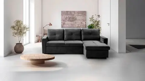 El sof&aacute; cama con chaise longue Pau en color negro de Leroy Merlin