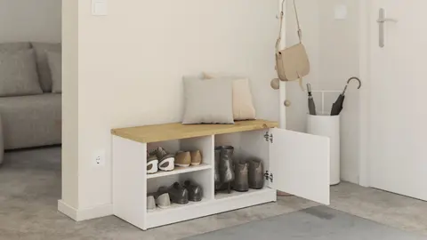 Banco zapatero moderno con 3 puertas y coj&iacute;n en Leroy Merlin