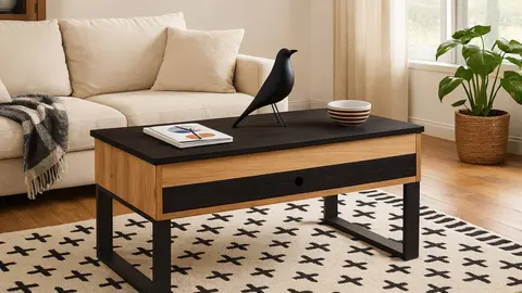 Mesa de centro elevable caj&oacute;n deslizante de madera maciza natural 