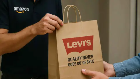 Un repartidor de Amazon entrega una bolsa de compra de Levi's