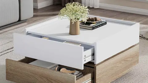 Leroy Merlin rebaja la mesa de centro m&aacute;s buscada para el sal&oacute;ncon tablero giratorio y dos cajones