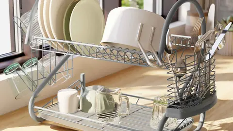 Escurreplatos cisne de 2 pisos cromado, DELINIA de Leroy Merlin