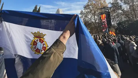 Bandera de Jerez en la manifestaci&oacute;n de Madrid contra el Gobierno de Pedro S&aacute;nchez