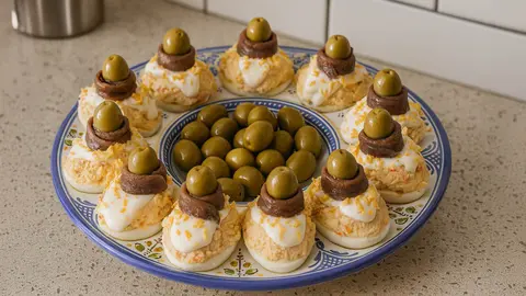 Huevos rellenos de at&uacute;n para Nochebuena