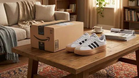 Adidas VL Court Bold junto a una caja de Amazon