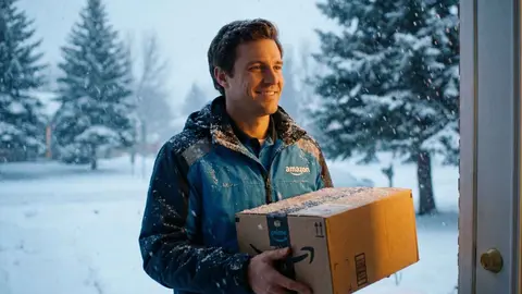 Repartidor de Amazon entregando un pedido