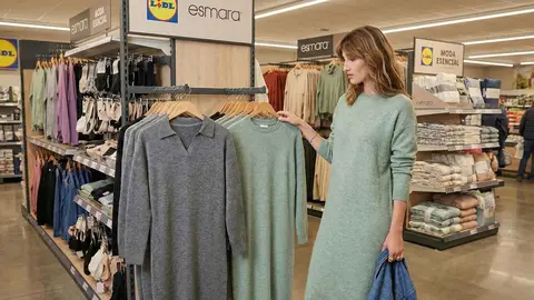 Una mujer en la secci&oacute;n de ropa de un supermercado Lidl