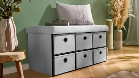 Banco de almacenaje plegable de lino, Livarno Home de Lidl