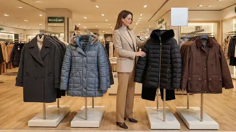 Los abrigos de Geox y Betty Barclay que protagonizan la temporada en El Corte Ingl&eacute;s | Imagen apoyada en IA