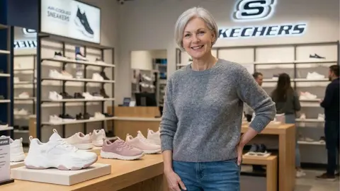 Una mujer en la secci&oacute;n de zapatillas de una tienda Skechers