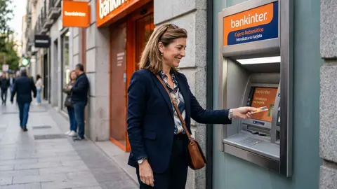Una pensionista acude a un cajero de Bankinter para retirar su pensi&oacute;n