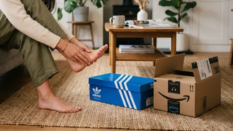 Caja de compra de Amazon y una caja de zapatillas Adidas