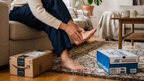 Caja de zapatillas de Skechers y caja de compra de Amazon