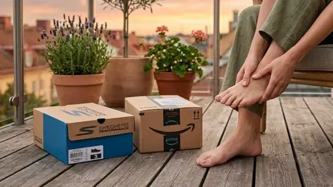Caja de zapatillas de Skechers y caja de compra de Amazon