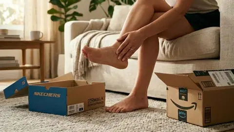 Caja de Skechers y caja de compra de Amazon