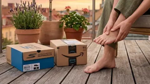 Caja de zapatillas Skechers y caja de compra de Amazon