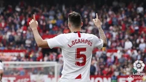 Ocampos celebrando su gol en el partido. Foto: La Liga