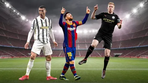 Cristiano Ronaldo, jugador del FC Barcelona en la Serie A; Lionel Messi, estrella del FC Barcelona en LaLiga; y  Kevin De Bruyne, jugador del Manchester City de la Premier League