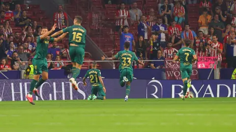 Los jugadores del C&aacute;diz CF celebran el gol de Roger Mart&iacute; contra el Atl&eacute;tico de Madrid | C&aacute;diz CF
