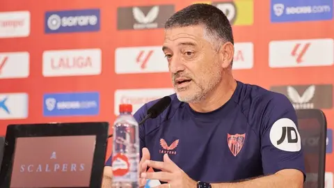 Garc&iacute;a Pimienta en la rueda de prensa previa al partido ante el Girona FC | Salvador L&oacute;pez Medina para El MIRA