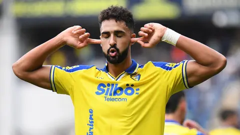 Chris Ramos celebra su gol anotado en el C&aacute;diz CF - Real Oviedo | CCF