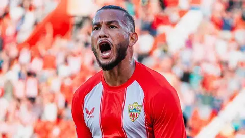 Luis Su&aacute;rez celebra su gol anotado en el UD Almer&iacute;a - Burgos CF | UDA