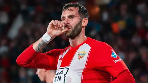 Leo Baptistao celebra su gol anotado en el UD Almer&iacute;a - Deportivo de La Coru&ntilde;a | UDA