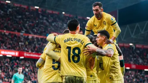 Los jugadores de la UD Almer&iacute;a celebran el gol anotado ante el Real Sporting | UDA